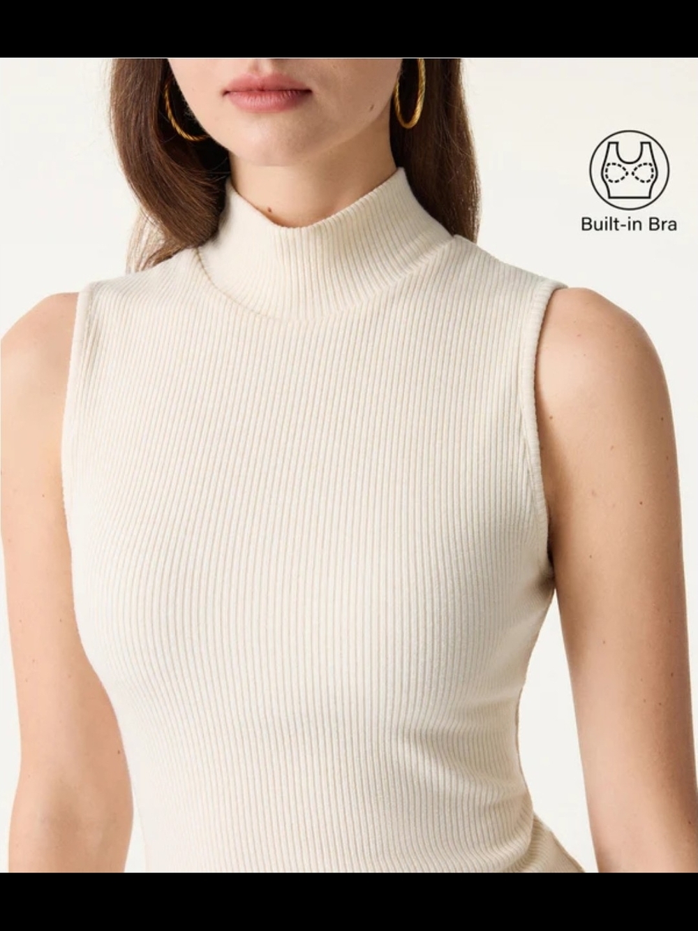 OGL Ribbed Mock Neck Sleeveless Tank Top in Cream